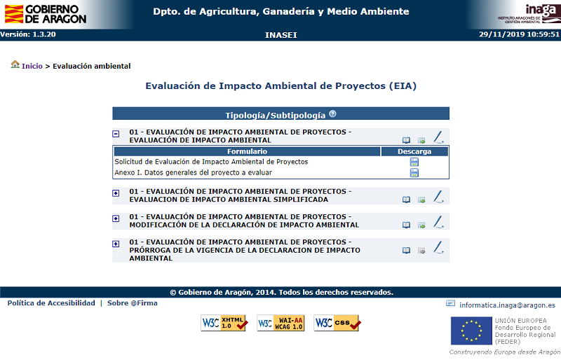 Selección de una tipología y subtipología concretas desde la aplicación INASEI