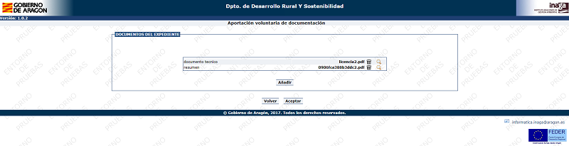 Aplicación INASIC Aportación voluntaria de documentación Añadir documentos