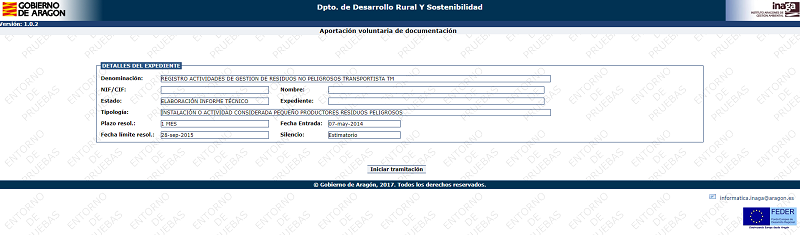 Aplicación INASIC Aportación voluntaria de documentación Detalle expediente