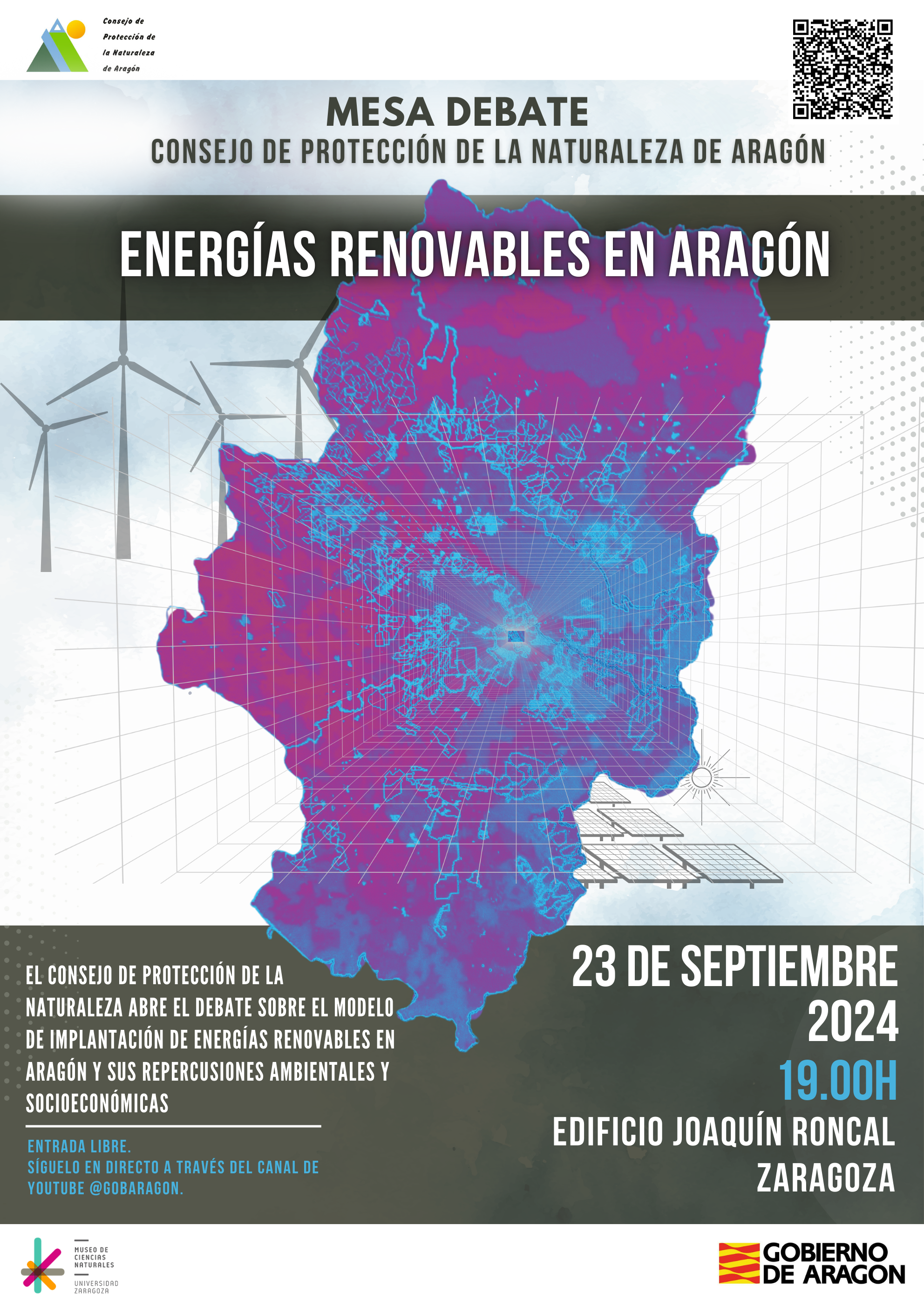 Cartel anunciador de la mesa debate sobre energías renovables en Aragón