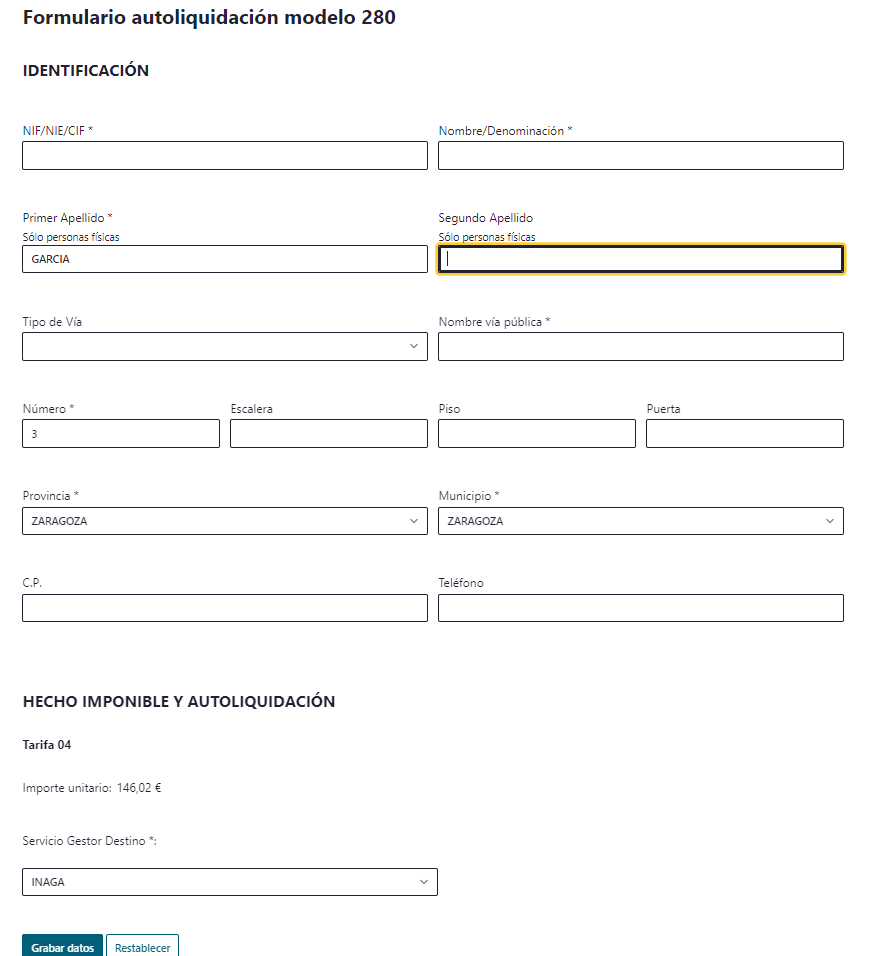 Formulario autoliquidación tasa TTO
