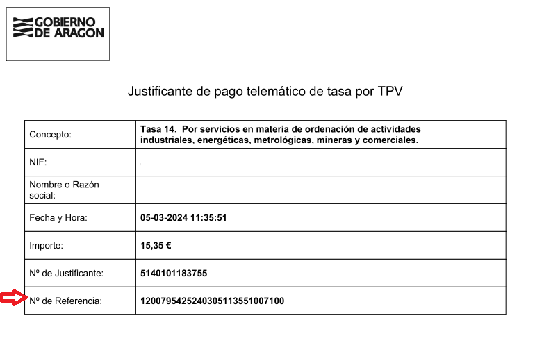 Justificante de pago telemático de tasa por TPV