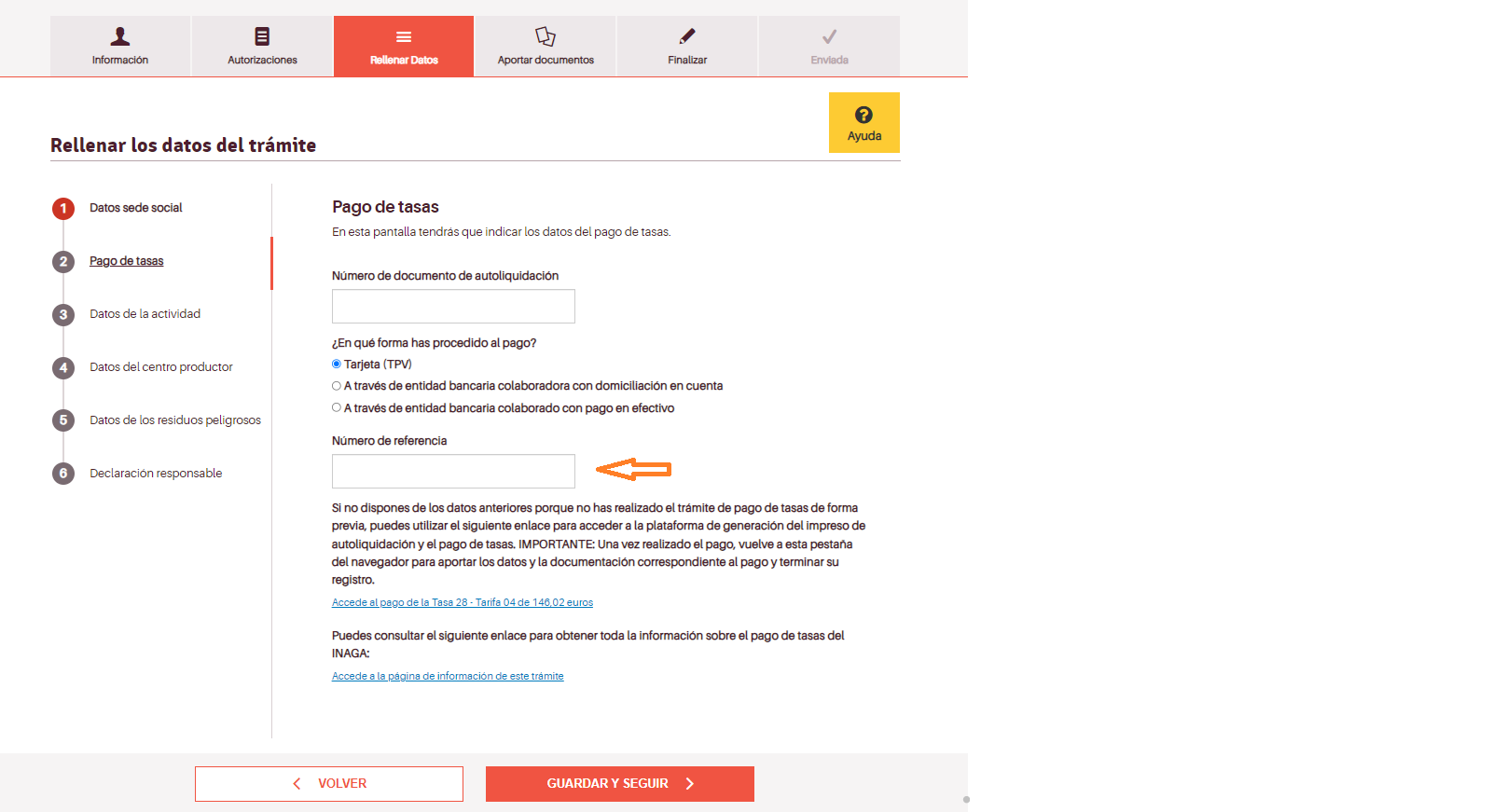 Casilla pago tasa tarjeta bancaria TTO